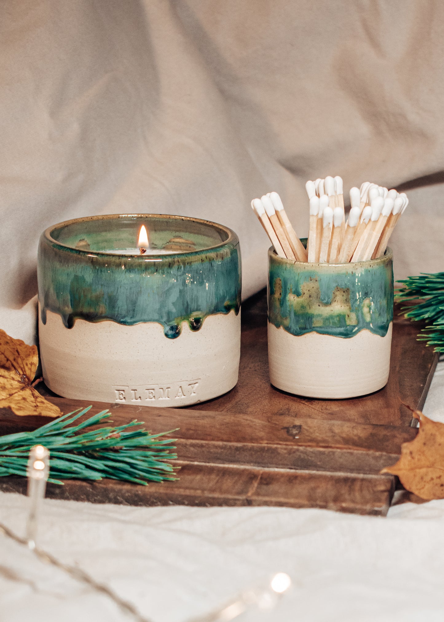 Ceramic Bundle - Refillable Candle & Match Pot