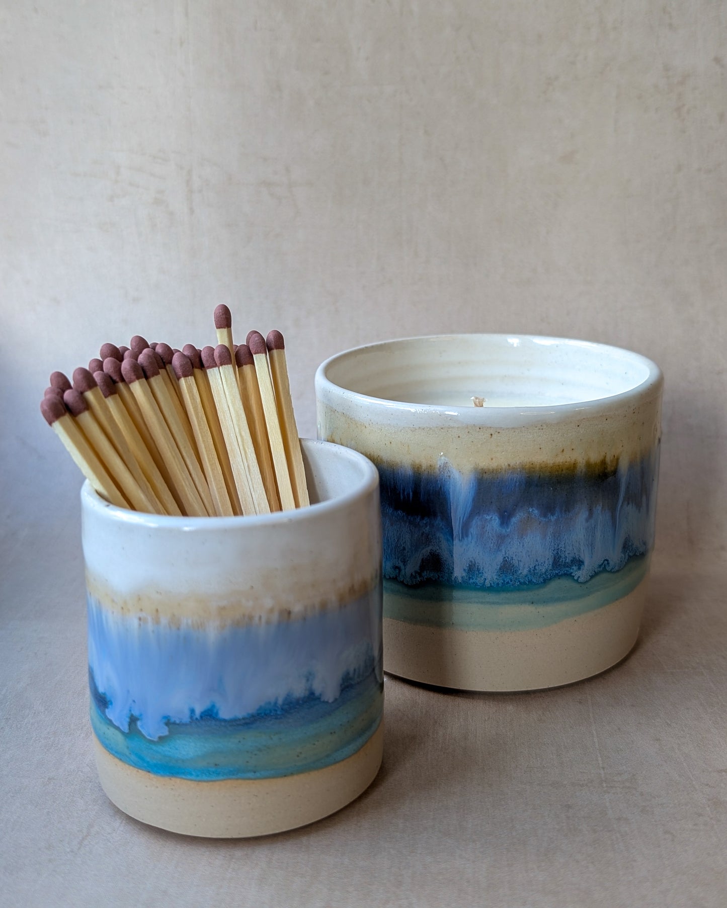 Ceramic Bundle - Refillable Candle & Match Pot