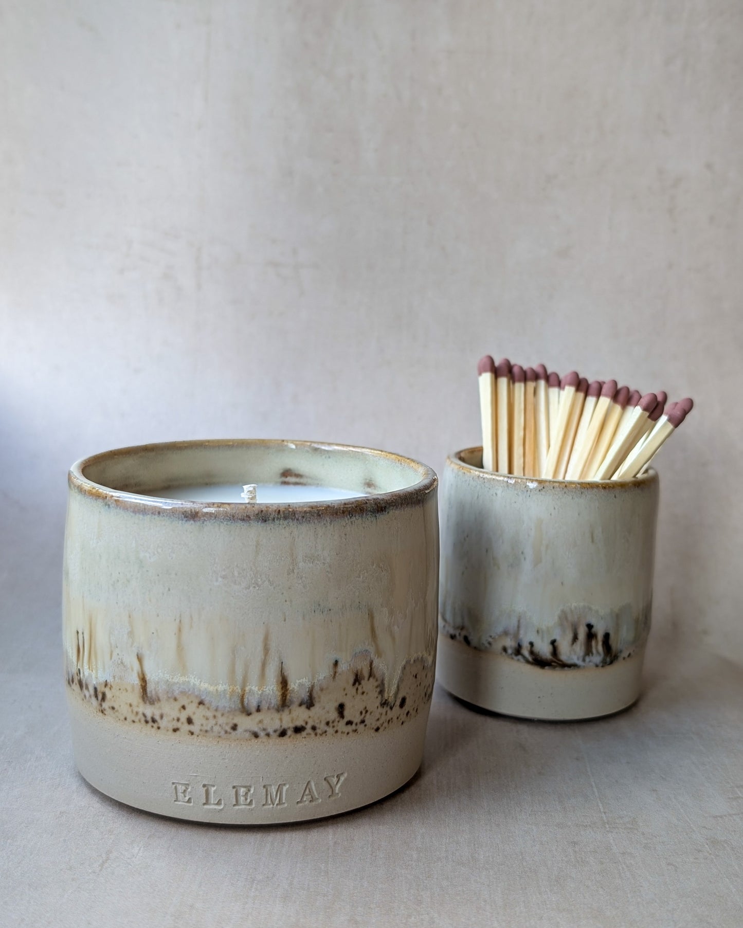 Ceramic Bundle - Refillable Candle & Match Pot