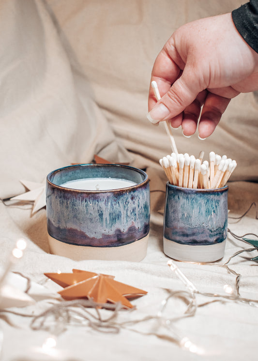 Ceramic Bundle - Refillable Candle & Match Pot